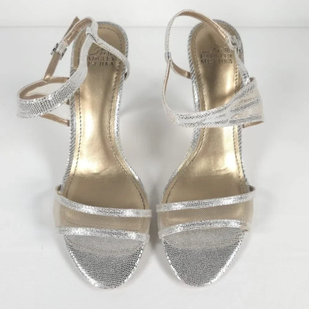 NWB BELLE BADGLEY MISCHKA NOVA SILMET‎ Heel Sandals Stunning Silver NB1140 Sz 6